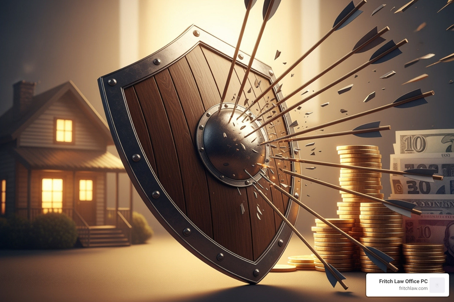 shield deflecting arrows from a house and savings - irrevocable trust attorney