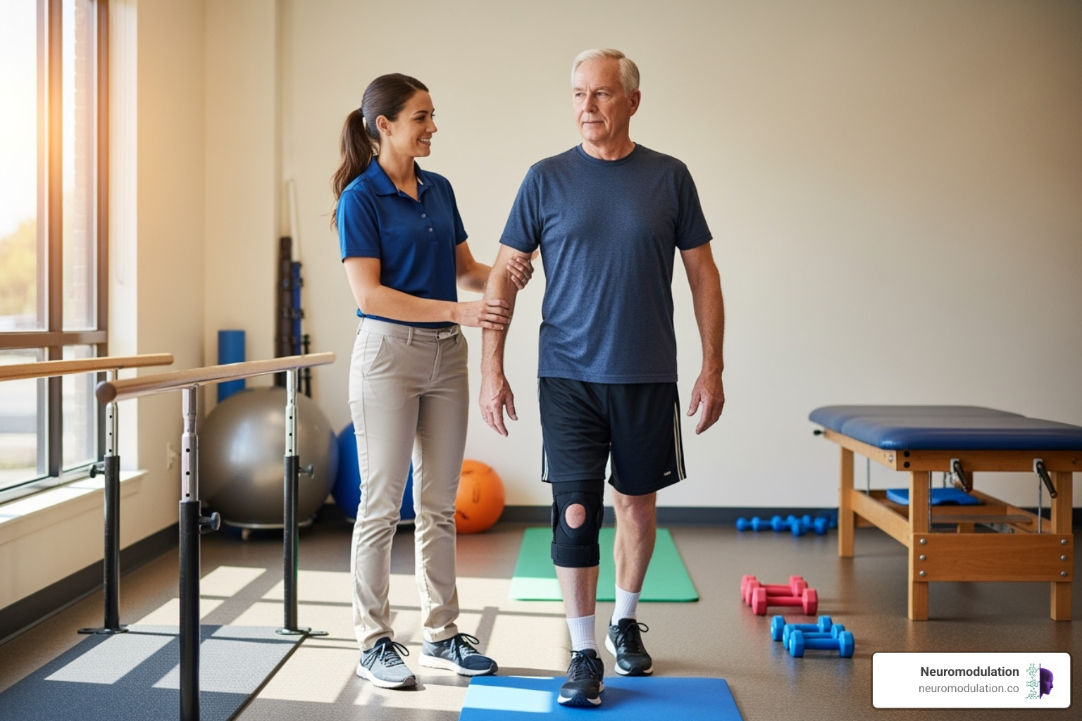 of a physical therapist assisting a patient with mobility exercises - Chronic pain solutions