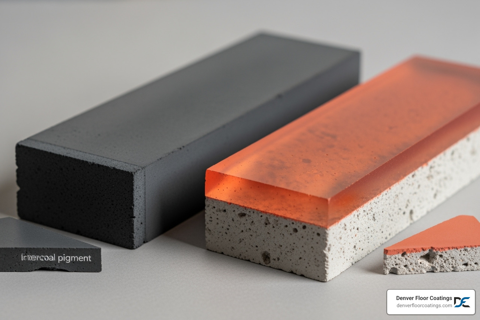 two concrete samples: one with integral pigment, one with dye - concrete countertop dye
