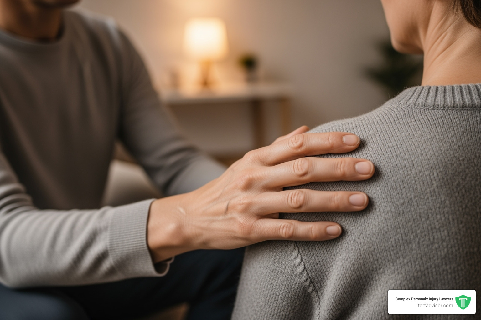 supportive hand on a shoulder in a counseling setting - uber sex assault rideshare sex assault, rideshare lawsui, lyft sex assault