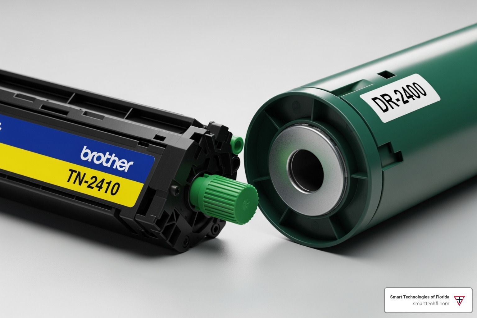 Image showing a Brother toner cartridge separated from its drum unit - how to refill laser printer cartridge brother