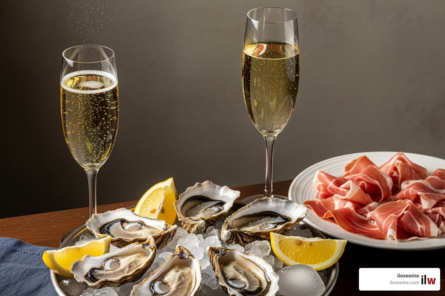 Food pairings like oysters for Champagne and prosciutto for Prosecco - prosecco vs champagne