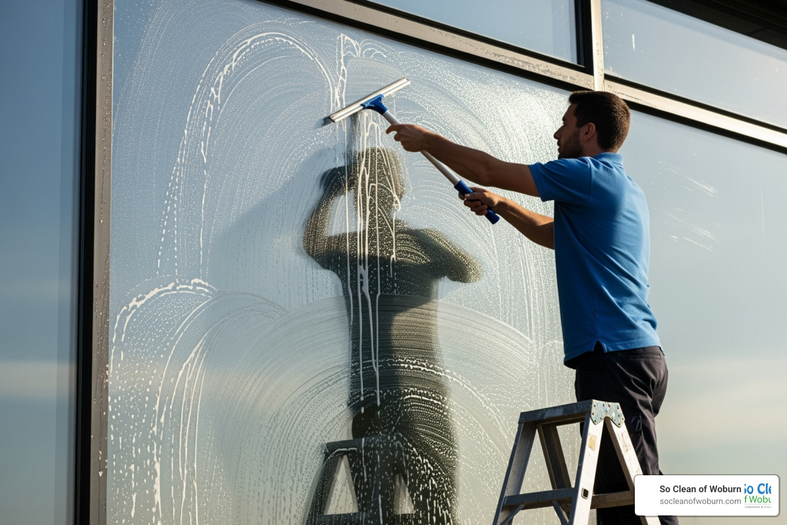 person using squeegee - plant based glass cleaner