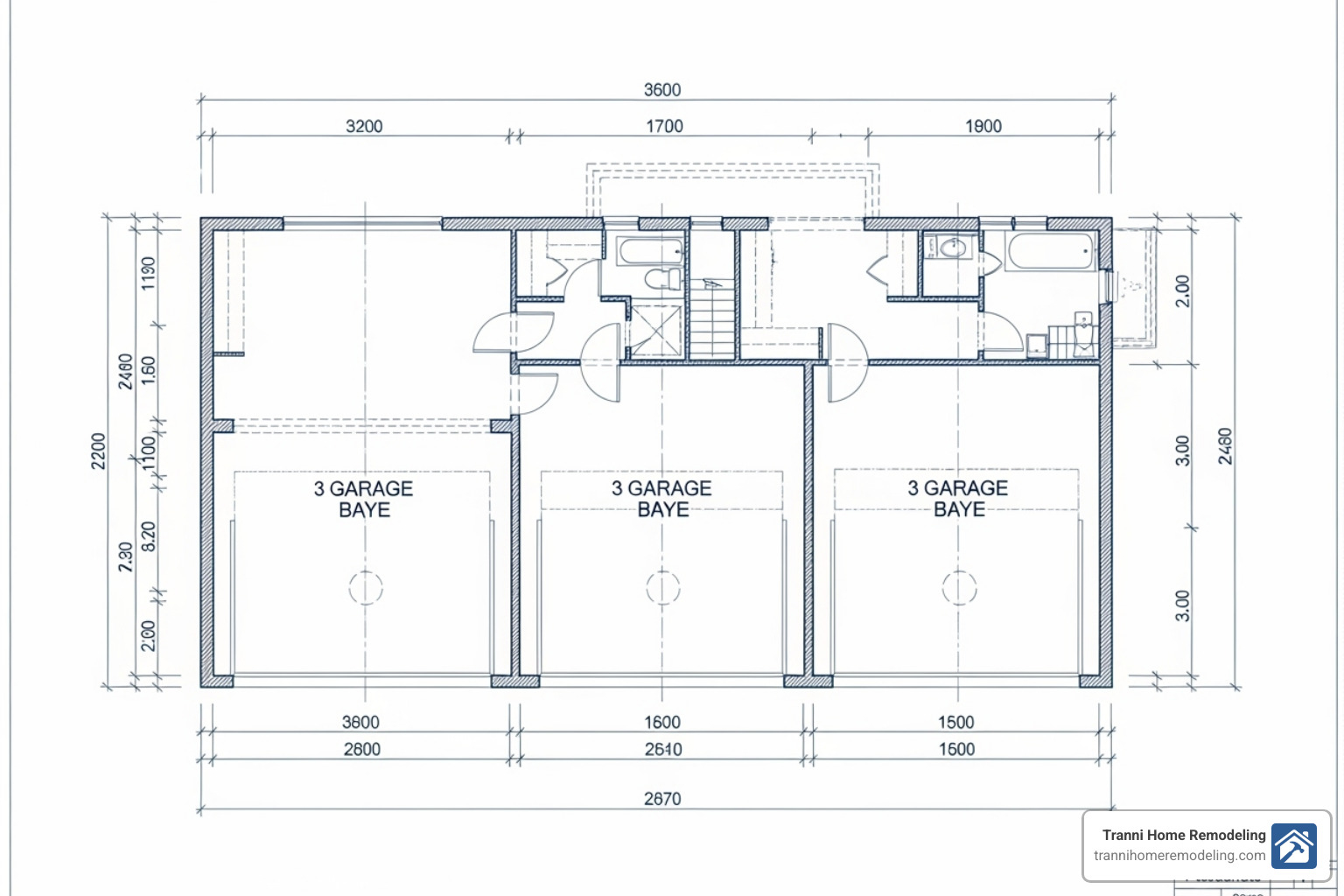 Blueprint for a 3-car garage showing dimensions - 3rd car garage addition