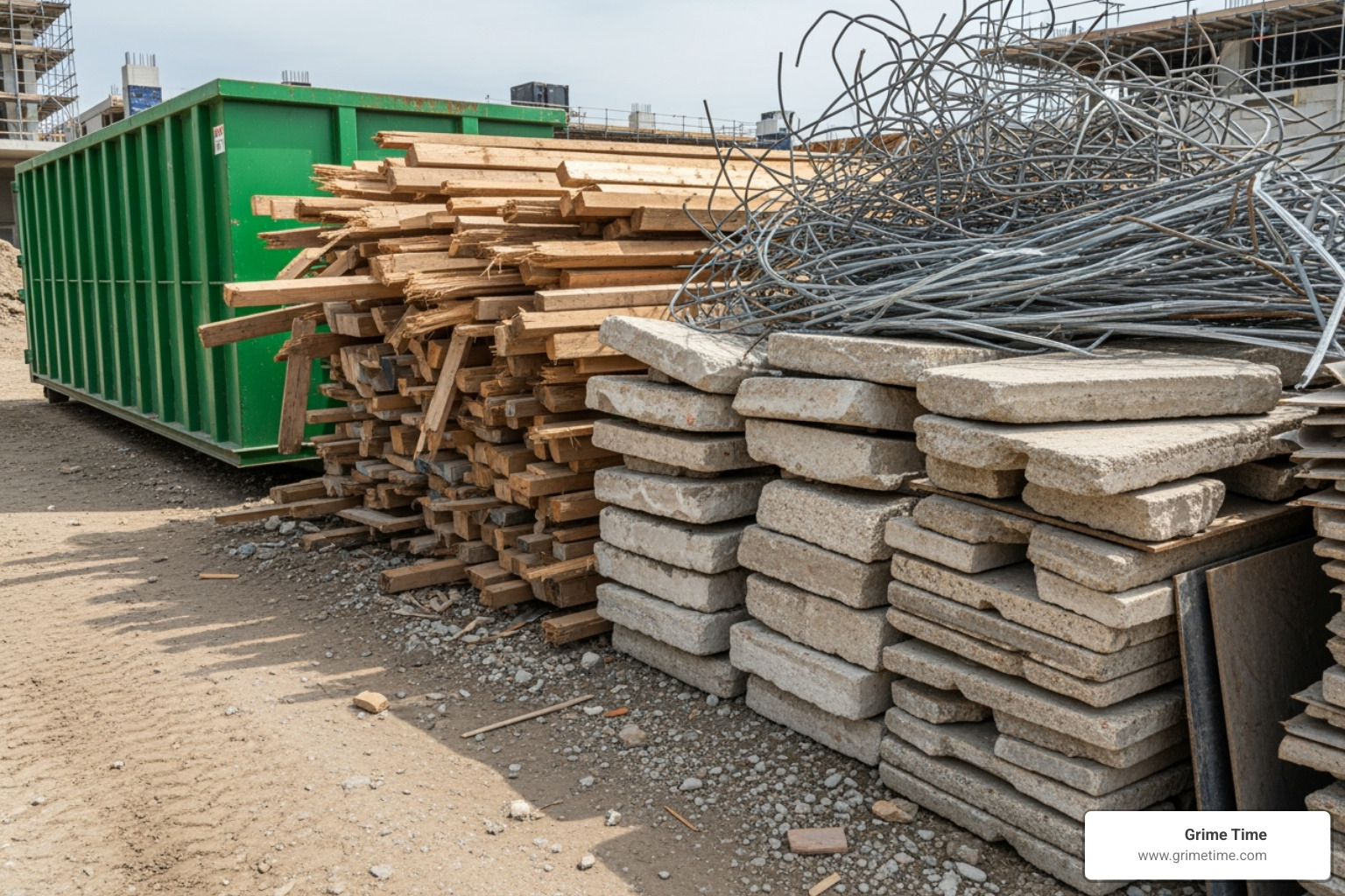 Acceptable construction debris next to a dumpster - Dumpster rental San Marcos