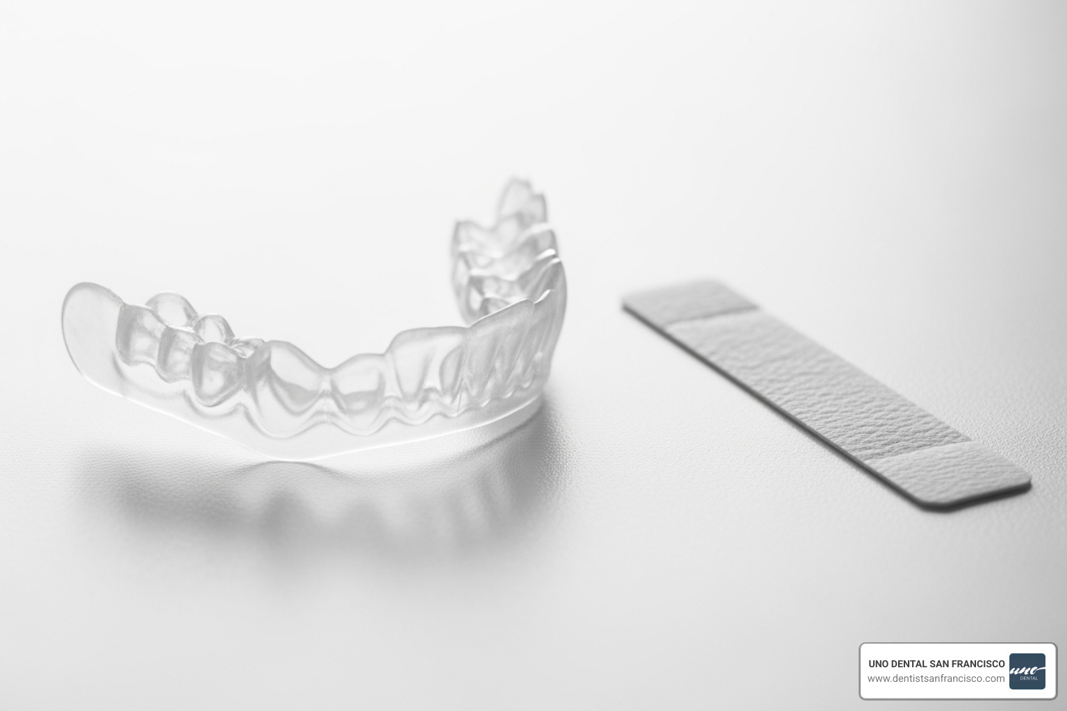 comparing a professional take-home tray to an over-the-counter adhesive gel strip - dental whitening at home