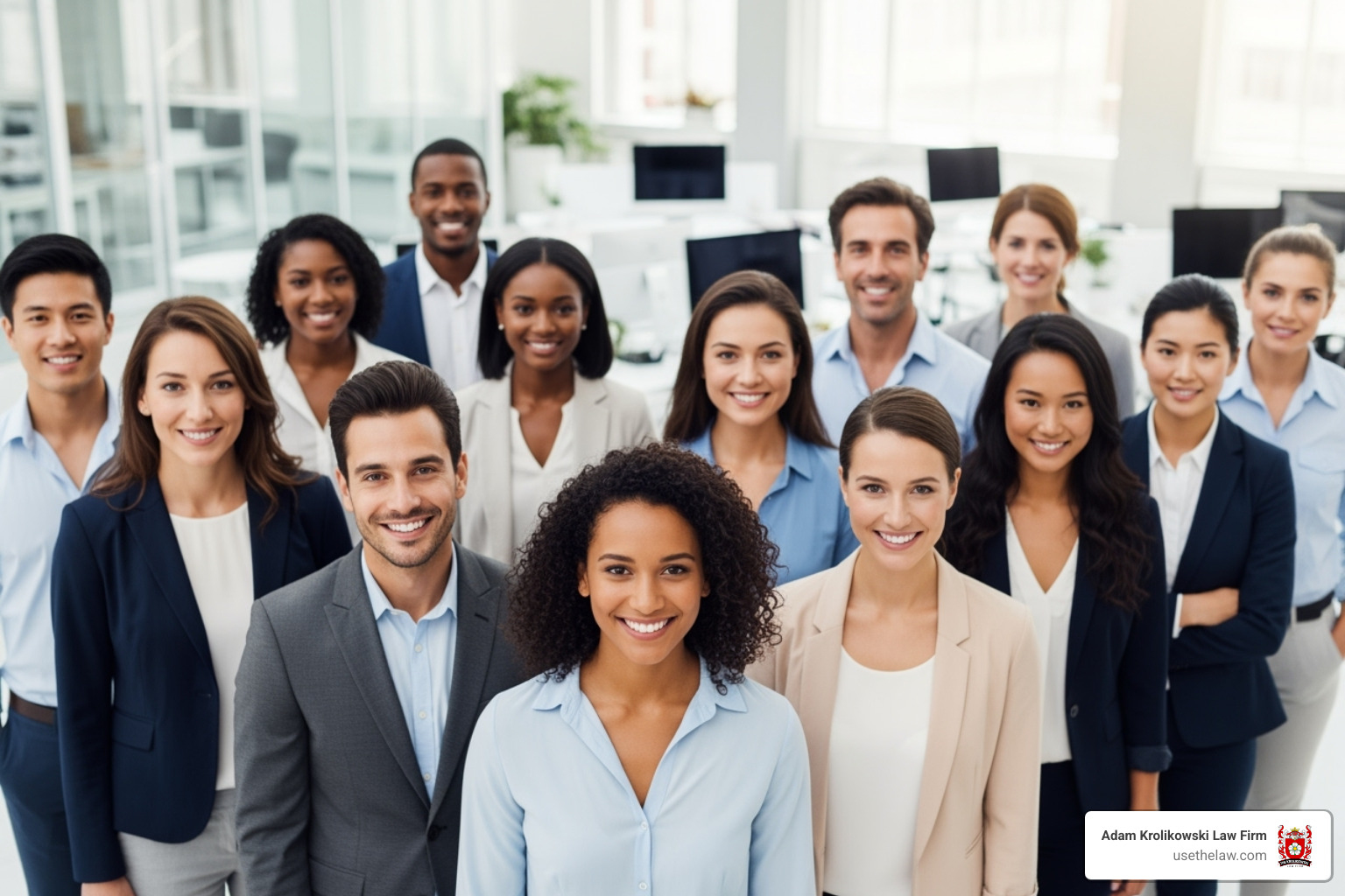 Diverse group of workers standing confidently - employment lawyers in la Diverse group of workers standing confidently - employment lawyers in la