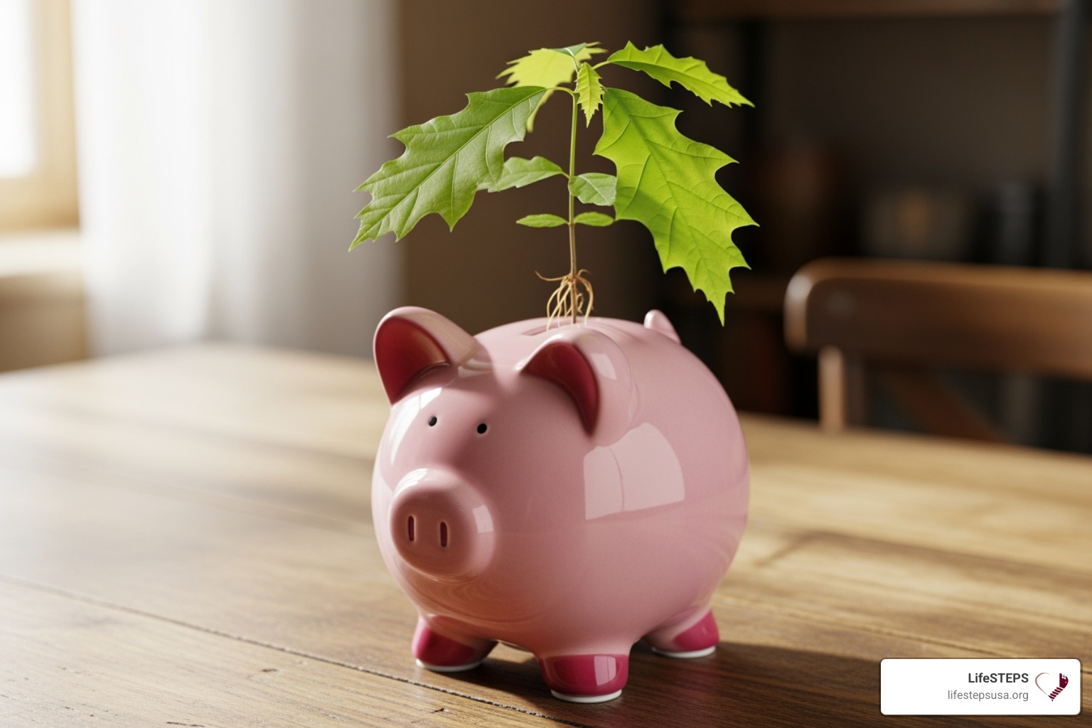 piggy bank with a plant - senior living apartments based on income near me