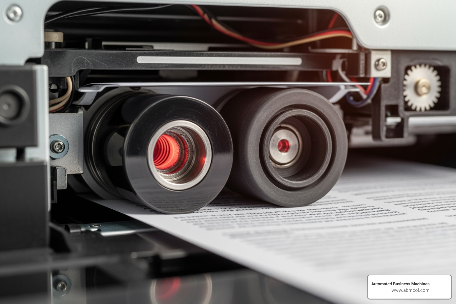 Image of a laser printer's fuser unit or a heat press in action - advanced heat transfer solutions