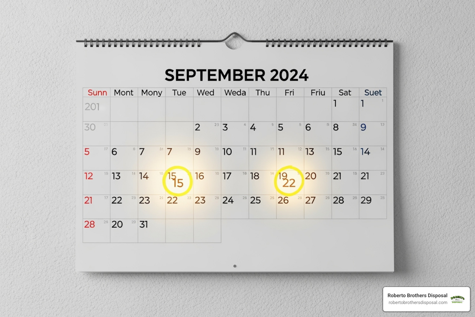 A calendar with a dumpster delivery and pickup date clearly marked - local dumpster companies near me