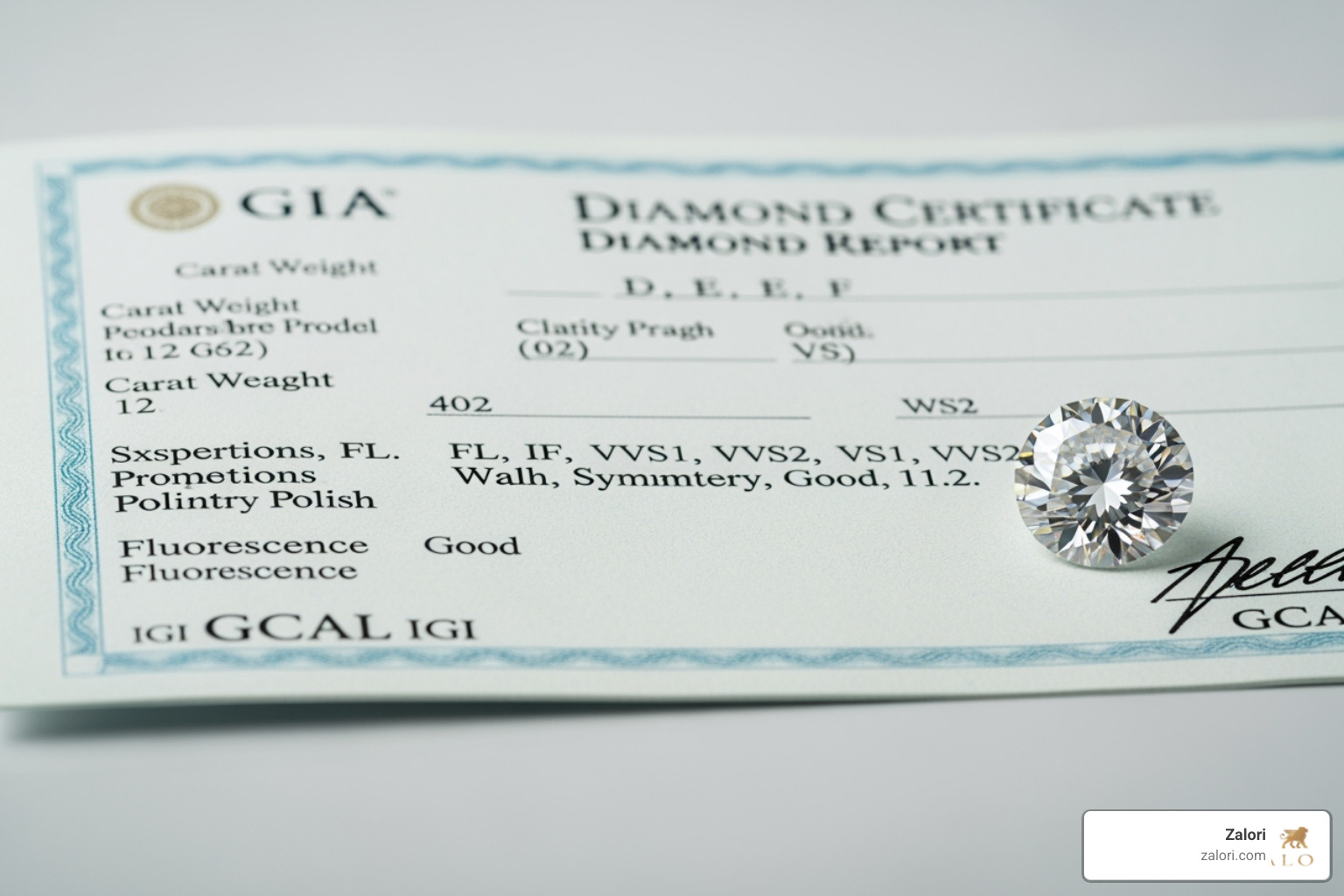 GIA diamond grading report next to a diamond - Investment grade diamonds GIA diamond grading report next to a diamond - Investment grade diamonds
