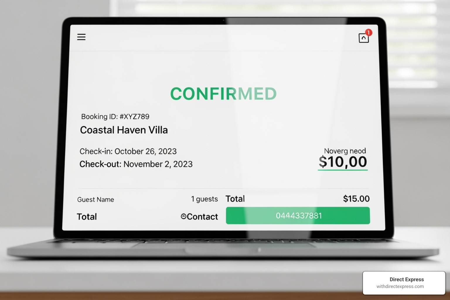 Rental booking confirmation screen - tiny homes for rent near me