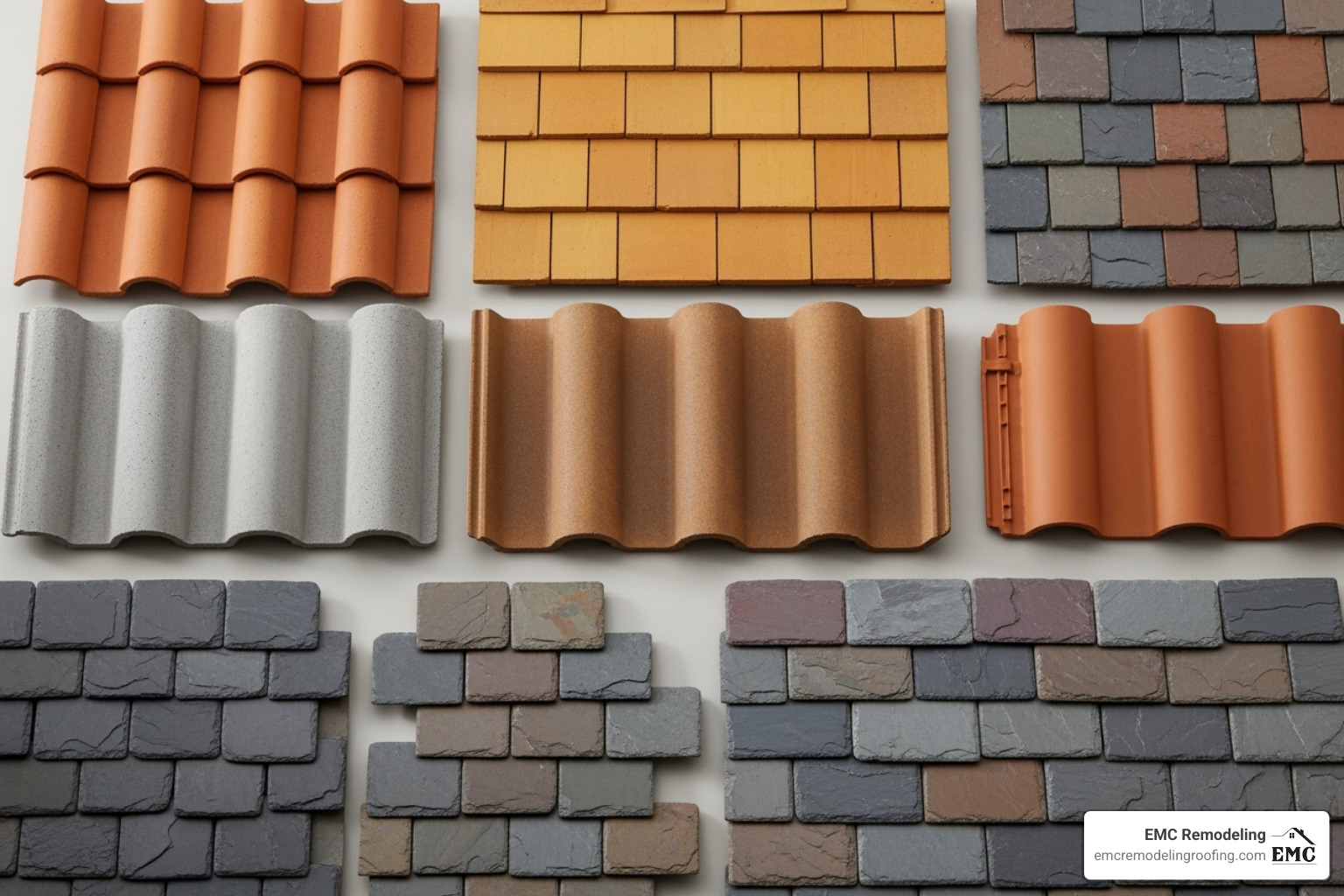 variety of tile styles and colors - new tile roof cost