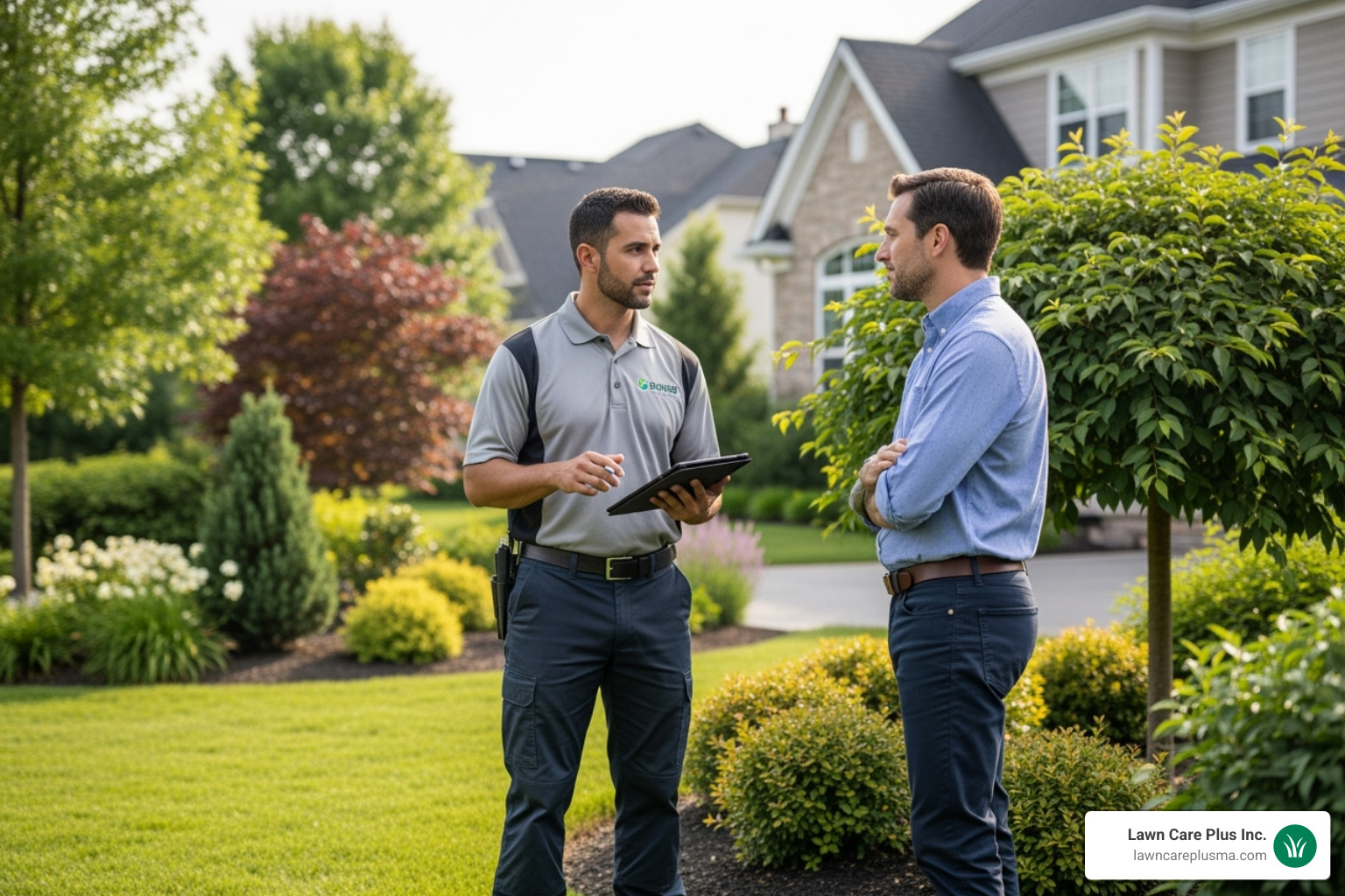 of a landscaper providing a quote to a homeowner - garden clean up service