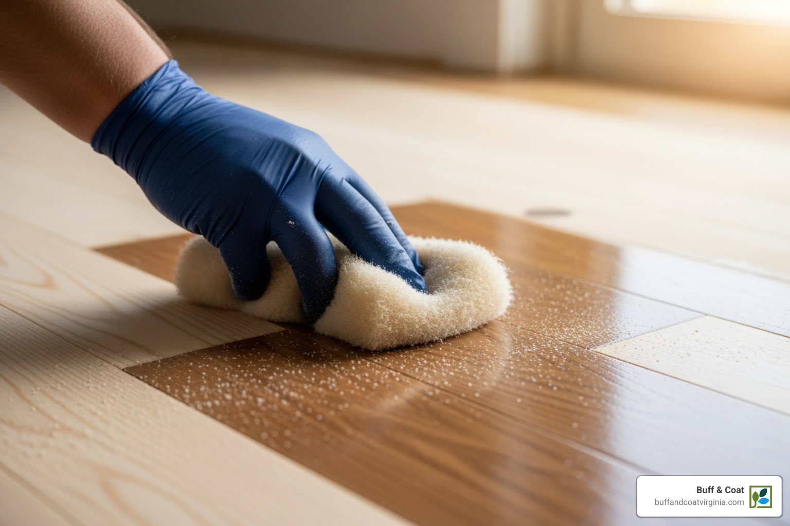 a hand applying a new finish to a sanded floor - engineered wood sanding a hand applying a new finish to a sanded floor - engineered wood sanding
