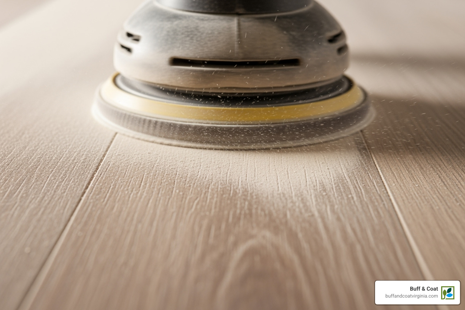 showing the gentle motion of an orbital sander on an engineered floor - engineered wood sanding showing the gentle motion of an orbital sander on an engineered floor - engineered wood sanding