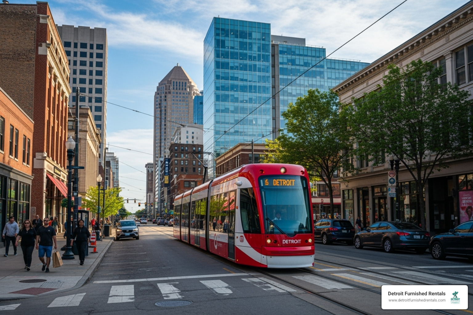 QLine streetcar in Detroit - furnished apartments midtown detroit