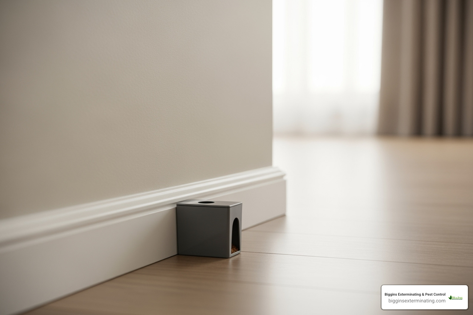 correct placement of a bait station along a wall, away from children and pets - carpenter ant baits