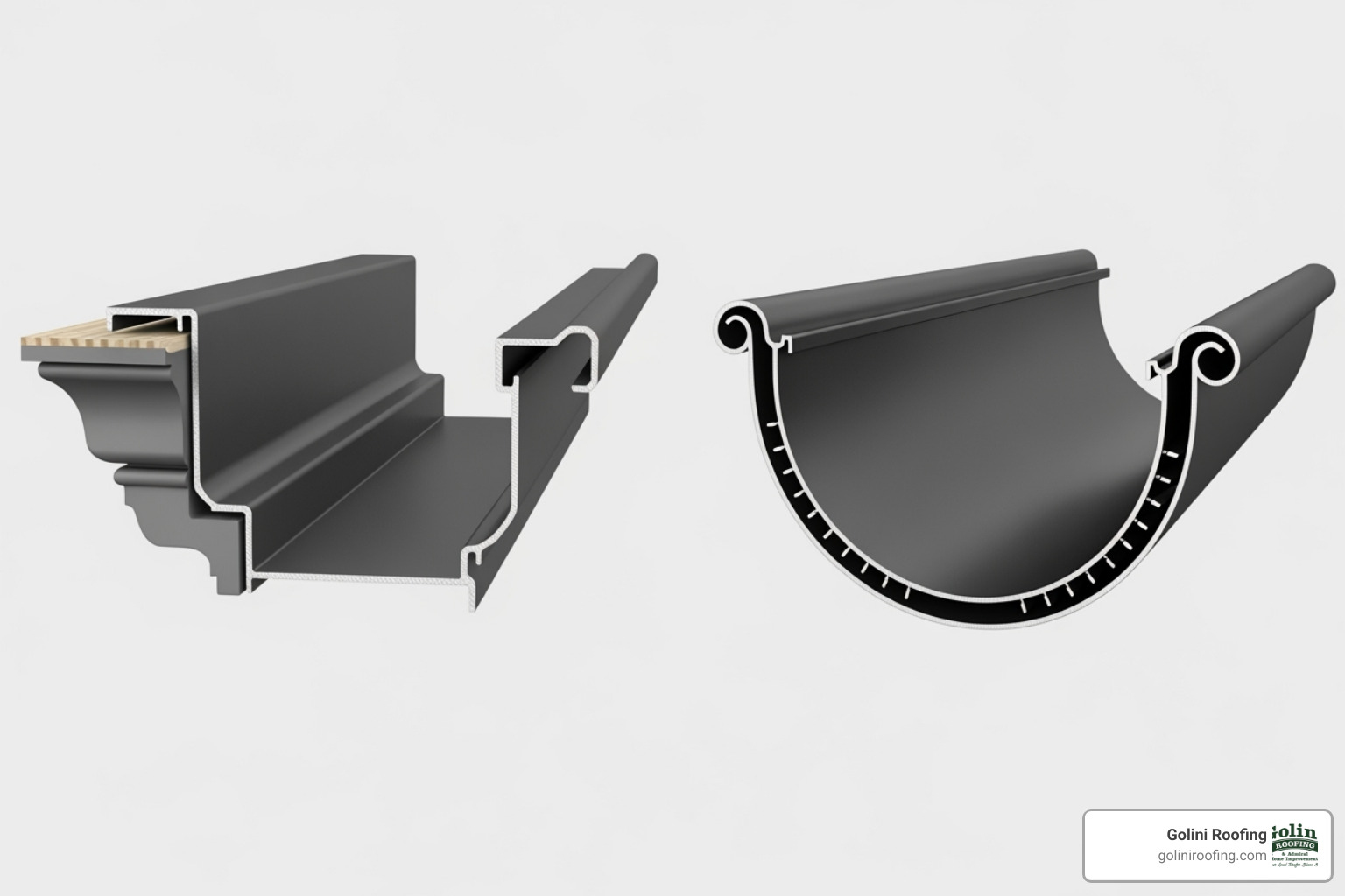 side-by-side comparison of K-style and half-round gutter profiles - gutter types and prices side-by-side comparison of K-style and half-round gutter profiles - gutter types and prices