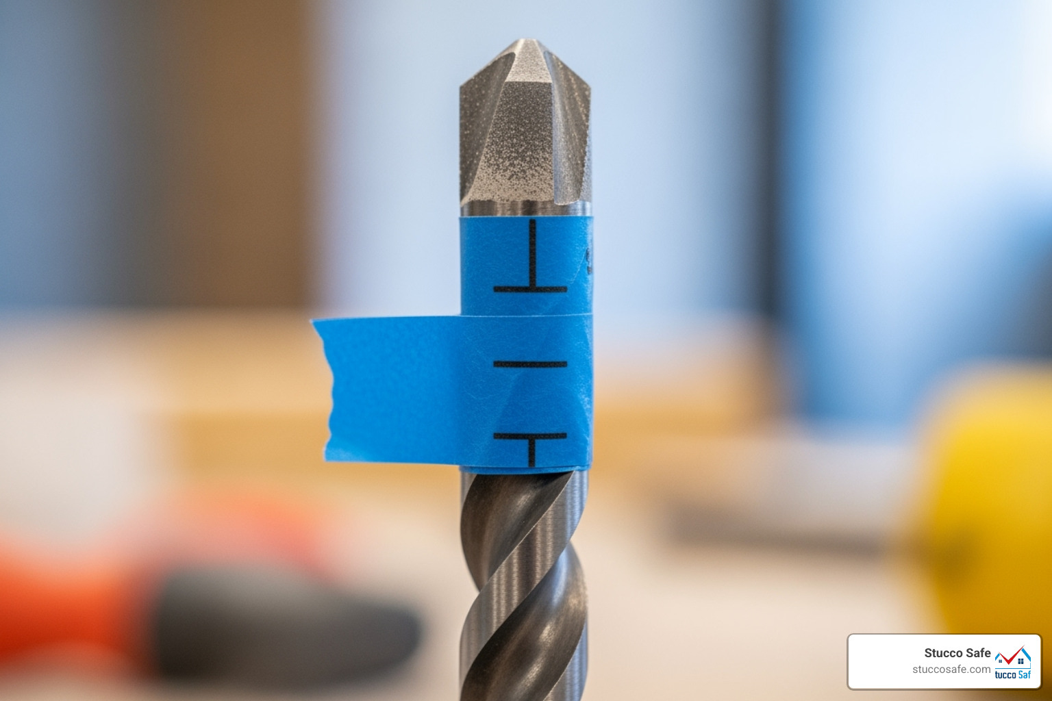 Drill bit with a piece of tape marking the desired depth - what drill bits can i use for stucco