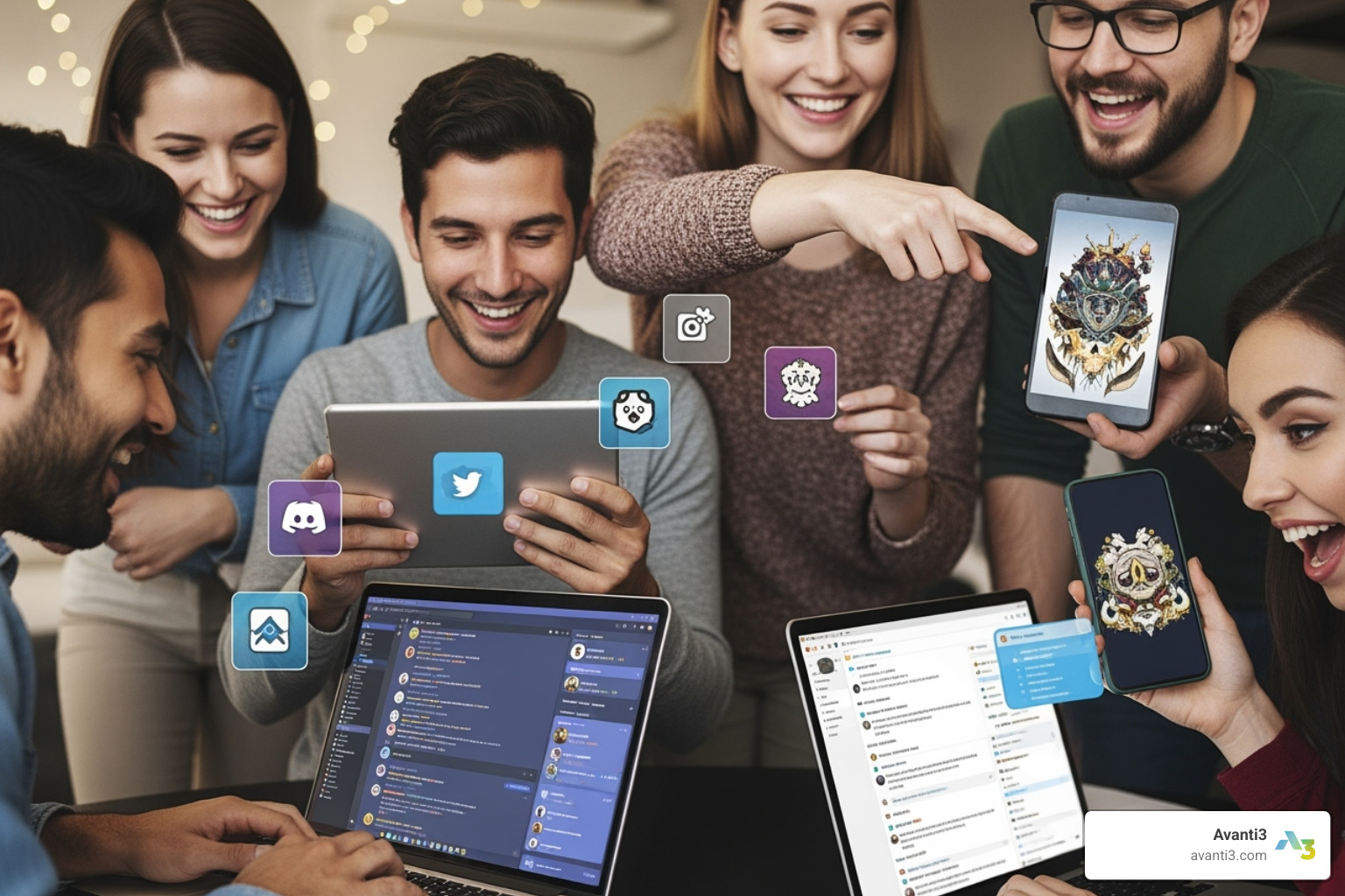vibrant online community interacting on Discord or Twitter around an NFT project - full stack nft marketplace