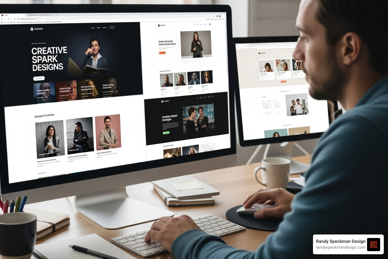 Image of a person evaluating different web design agency websites on a screen - custom web design company