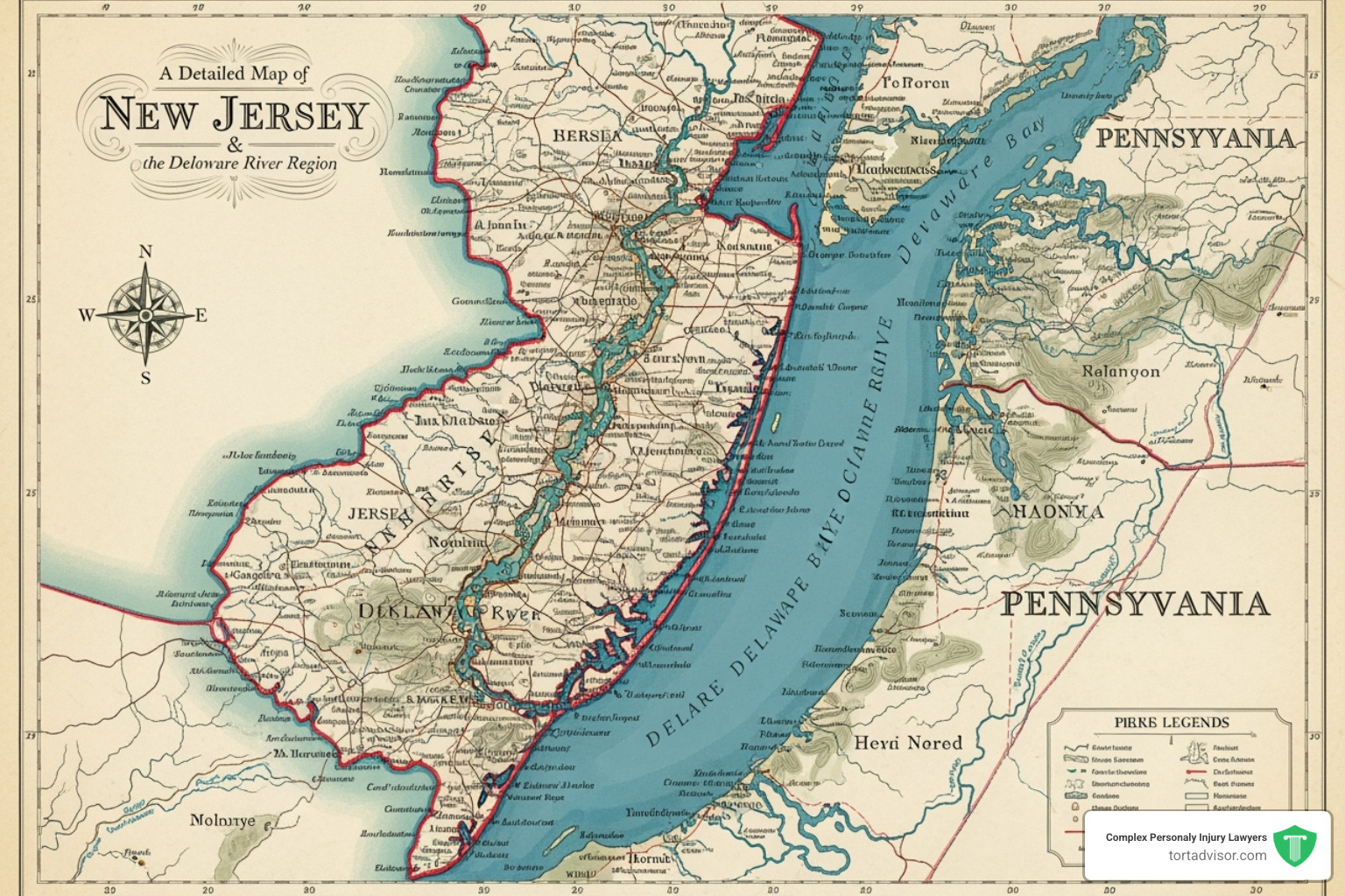 map of New Jersey highlighting the Delaware River region - pfas lawsuit update today