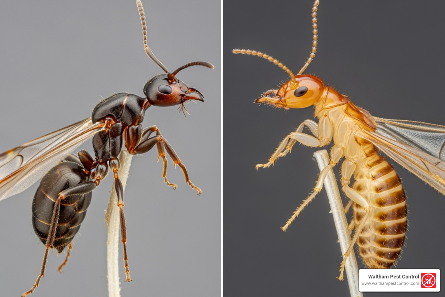 Ant vs Termite comparison chart highlighting key physical differences - indoor ant extermination