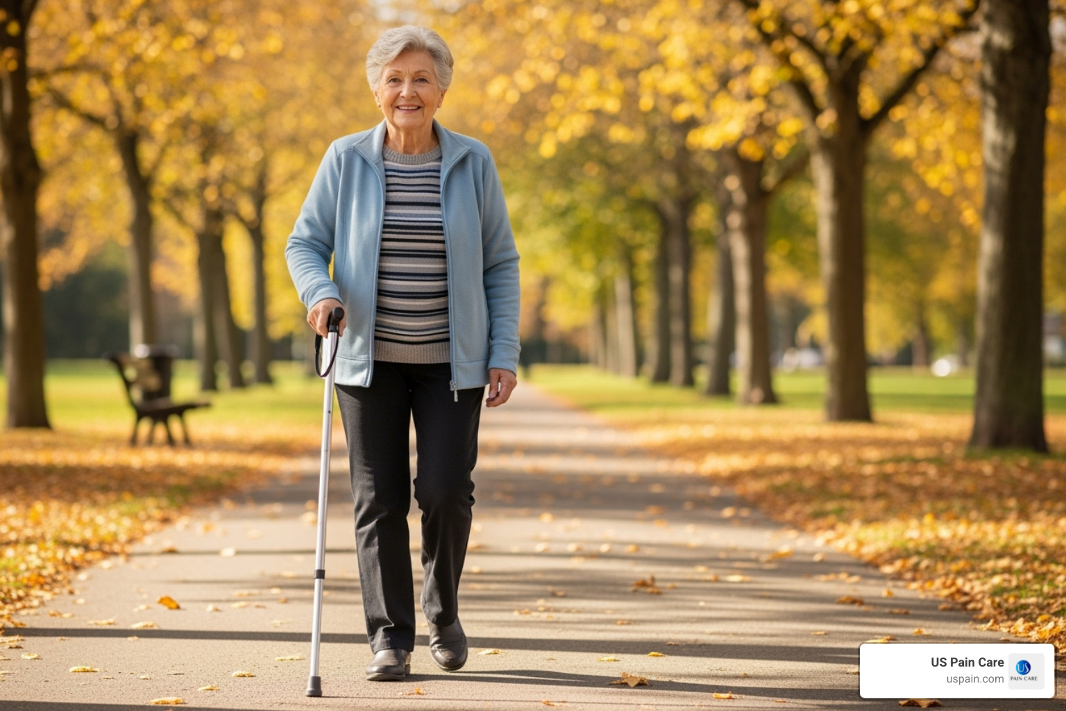 senior using cane safely - pain management for hip pain