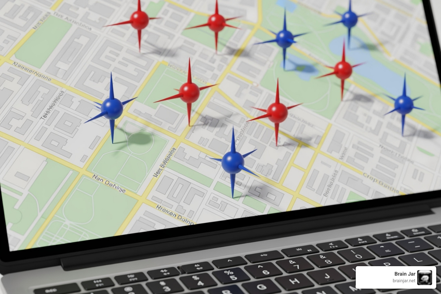 map pins on laptop - local business online marketing
