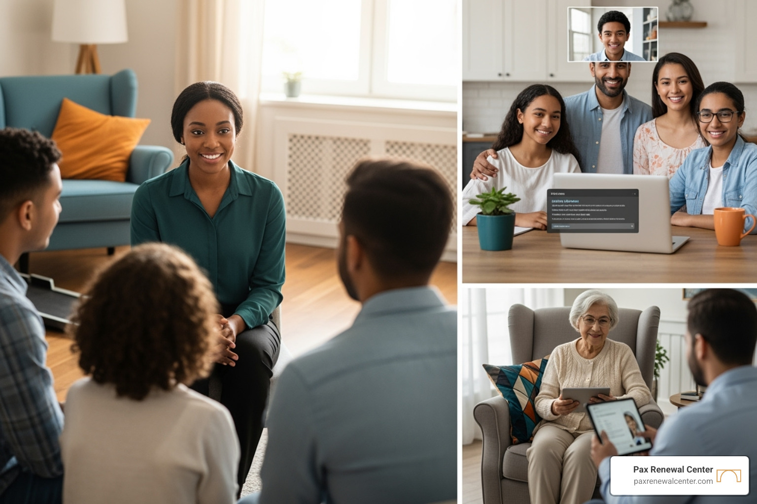 A diverse group of people engaged in various forms of counseling, including in-person and virtual sessions, highlighting accessibility and support for all families - coparenting counseling near me A diverse group of people engaged in various forms of counseling, including in-person and virtual sessions, highlighting accessibility and support for all families - coparenting counseling near me