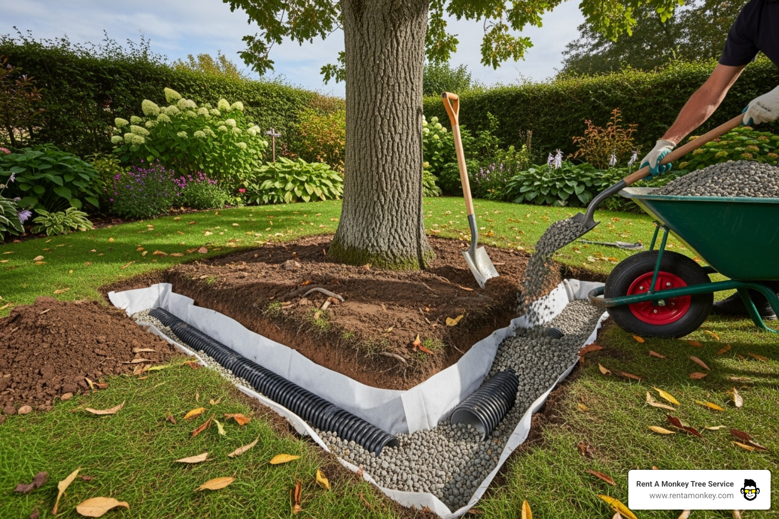 soil drainage improvement - tree root rot treatment