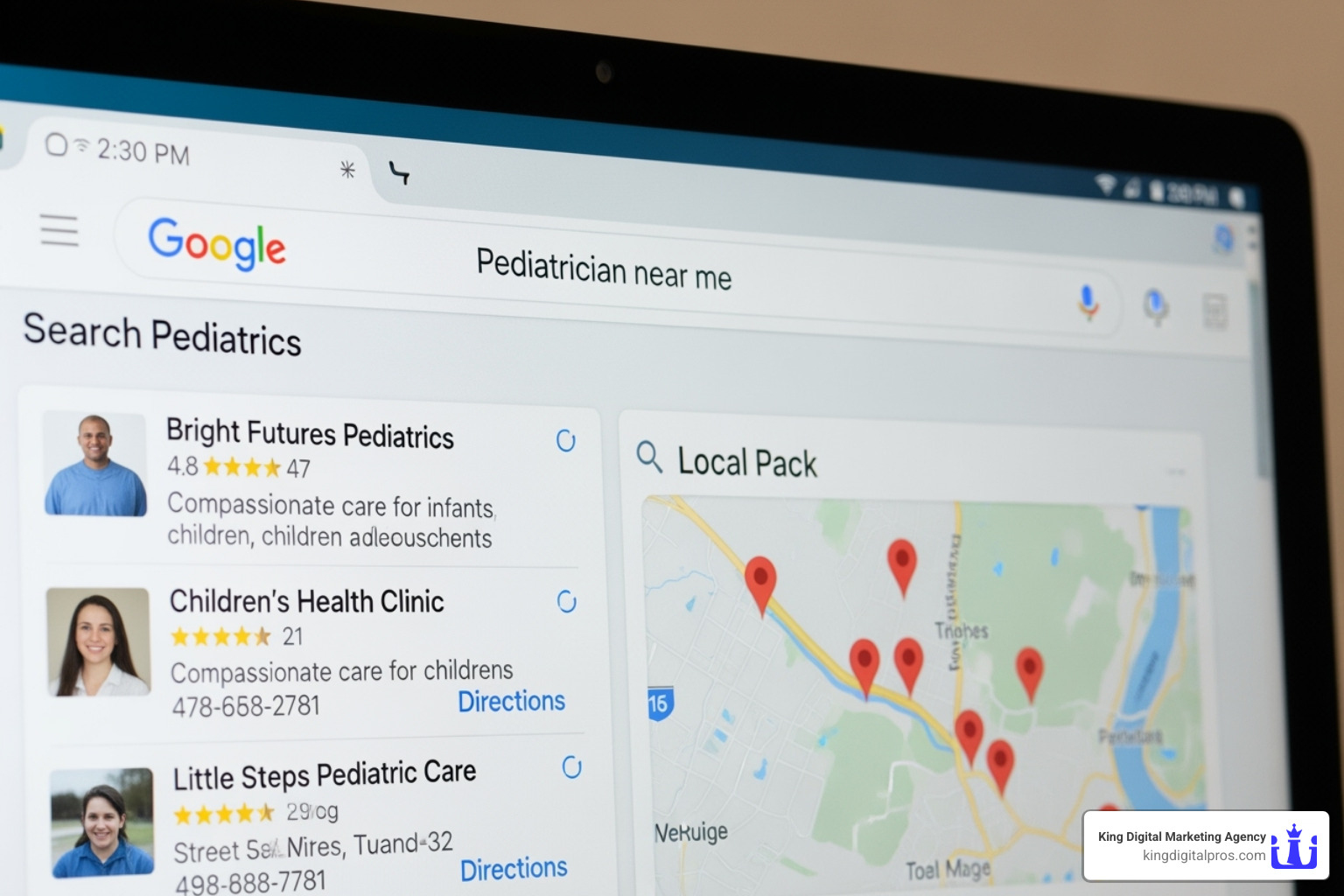Google search "pediatrician near me" results - medical practice reputation management