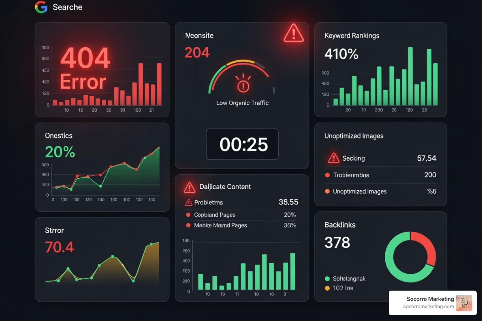 Red flag dashboard showing common SEO issues - healthcare SEO audit
