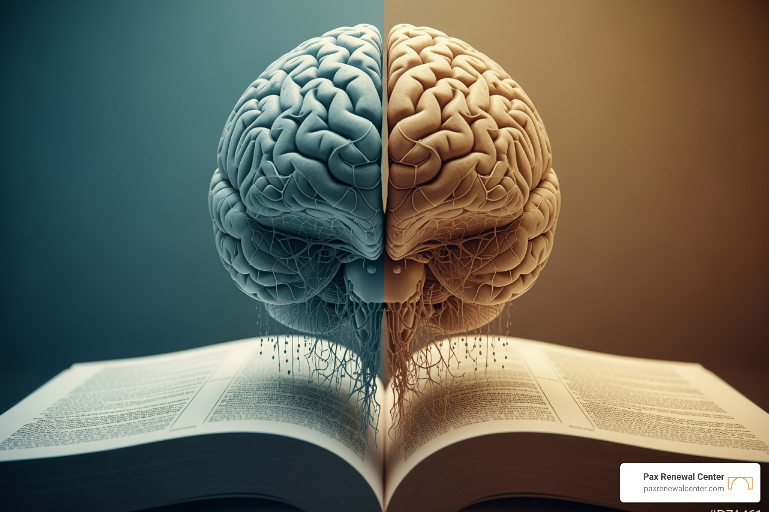 Brain and Bible merging, representing the integration of science and faith in therapy - faith based cognitive behavioral therapy Brain and Bible merging, representing the integration of science and faith in therapy - faith based cognitive behavioral therapy