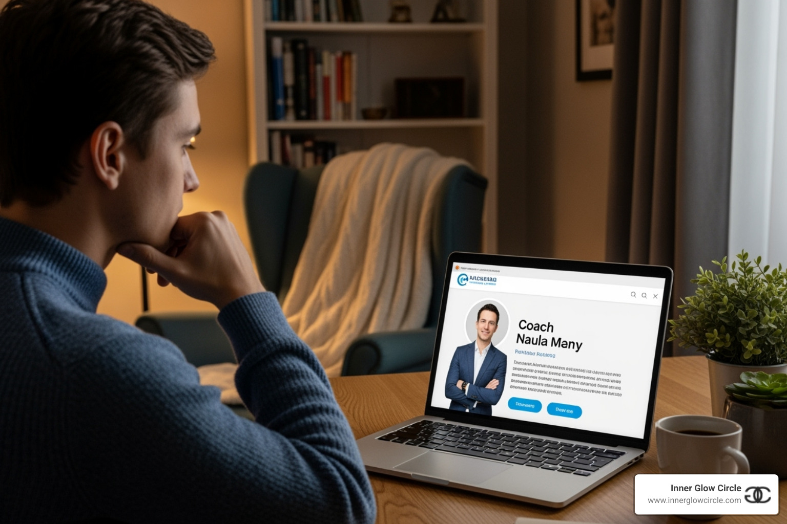 person reviewing coach profile - Online self-confidence coaching