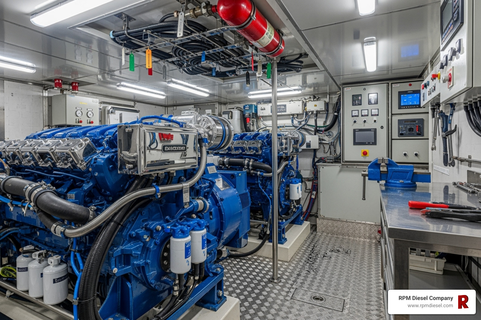 A pristine marine generator engine room - Generator repair Miami FL