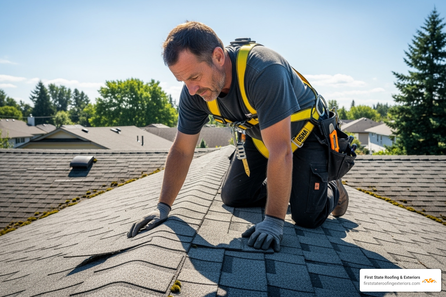 Roofer performing a routine roof inspection - Emergency roof repair