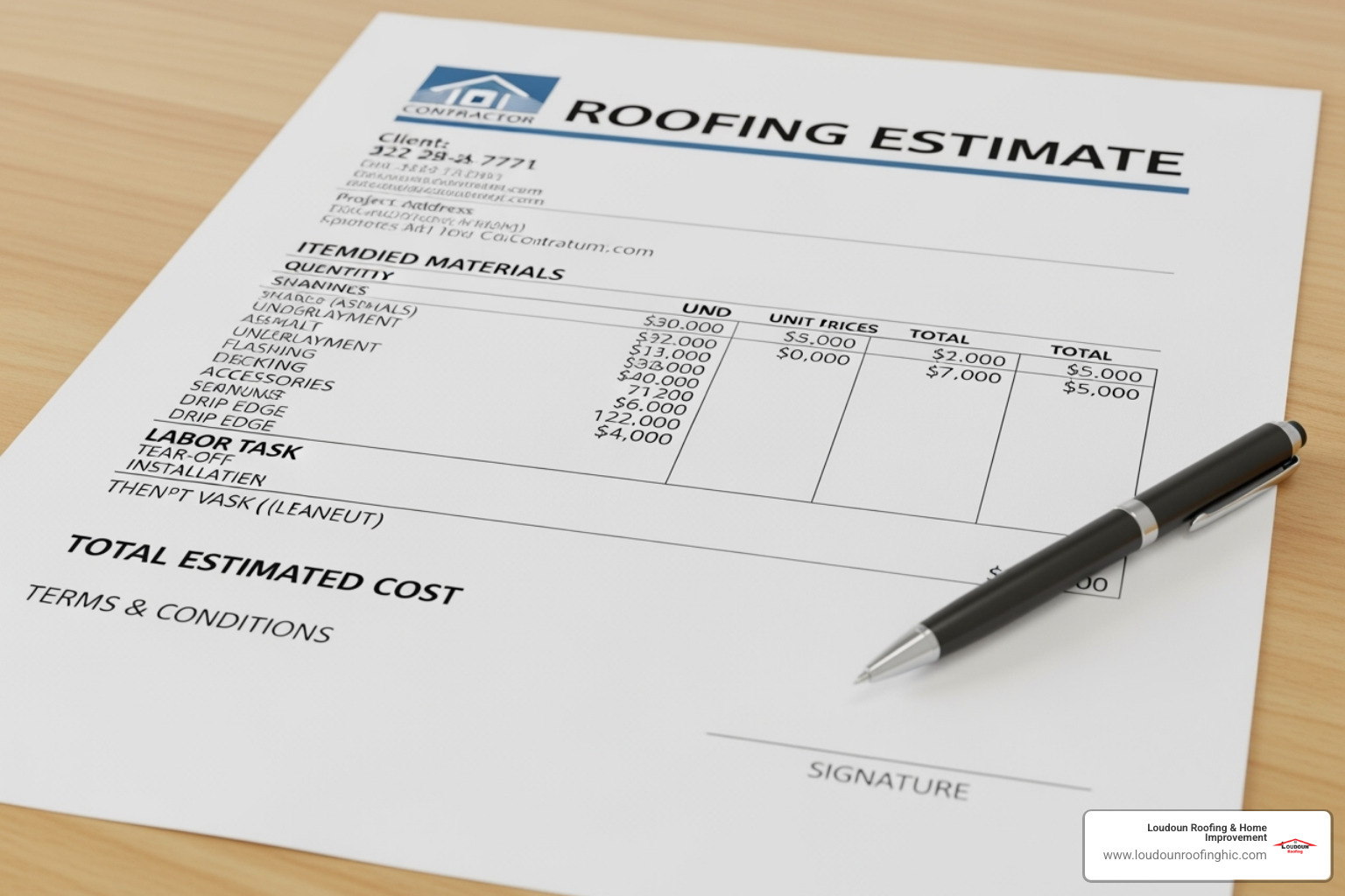 detailed roofing estimate document - free roof estimate