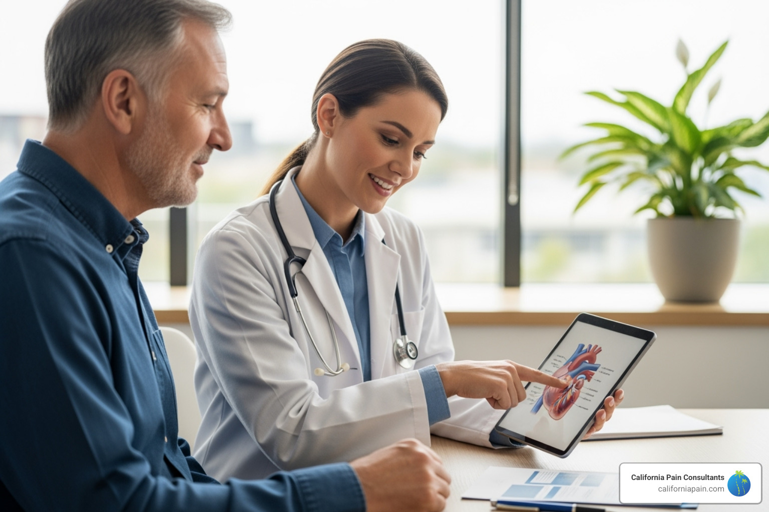 Clinician educating patient - pain management patient education Clinician educating patient - pain management patient education