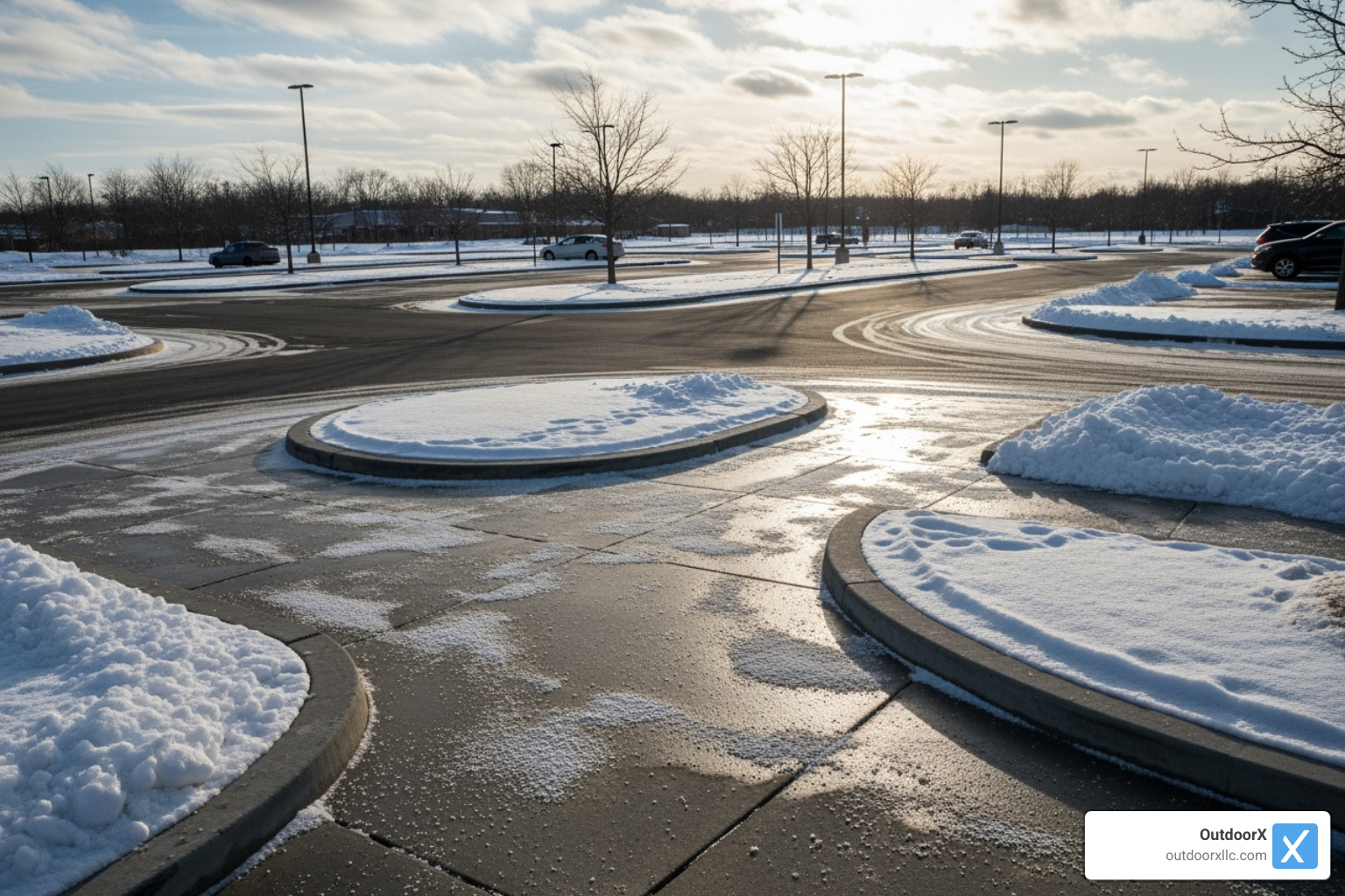 cleared commercial parking lot and salted walkways during winter - commercial outdoor services