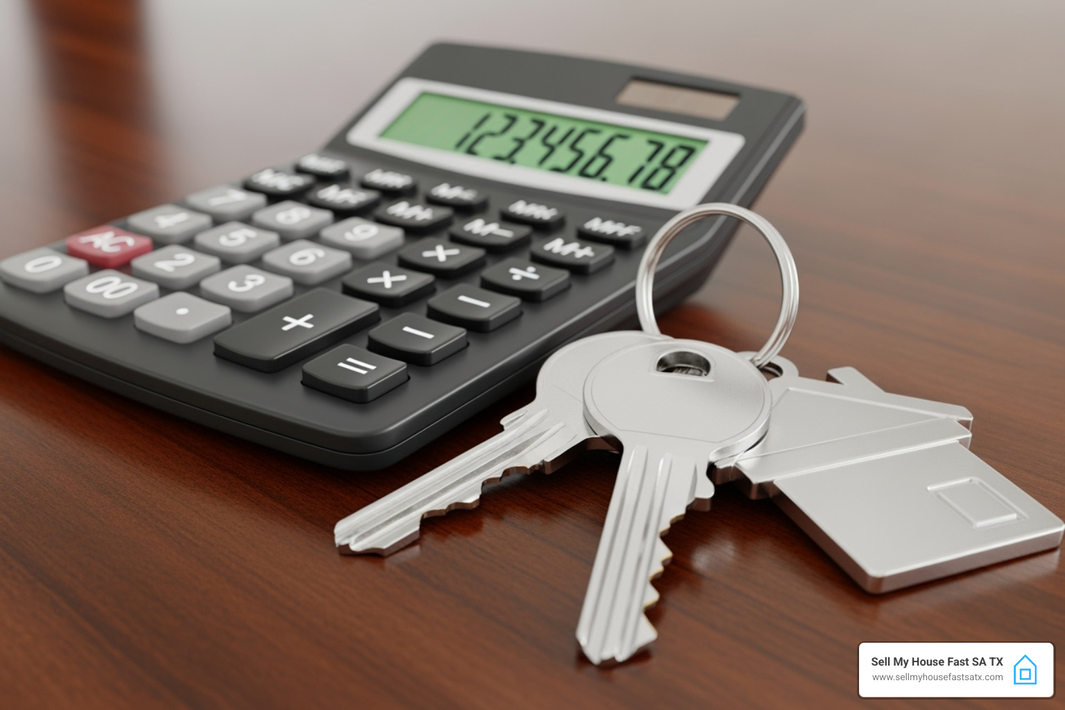 Calculator and house keys on a table - pricing your San Antonio home - sell my house with no repairs Calculator and house keys on a table - pricing your San Antonio home - sell my house with no repairs