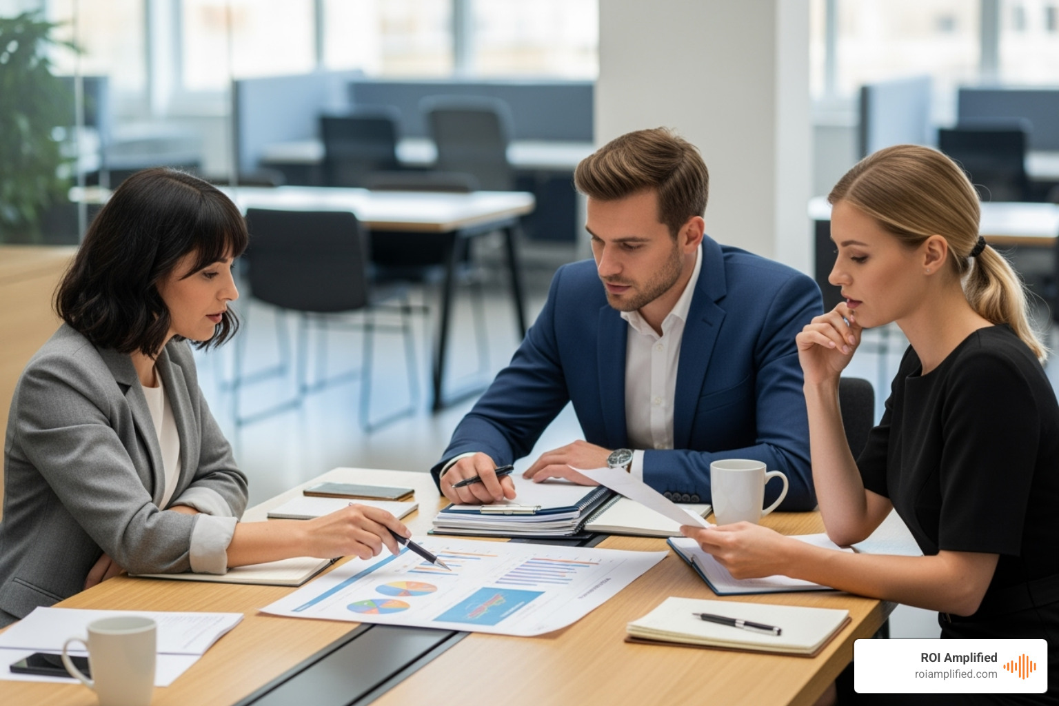 Team of marketing professionals reviewing data collaboratively - adwords marketing agency Team of marketing professionals reviewing data collaboratively - adwords marketing agency