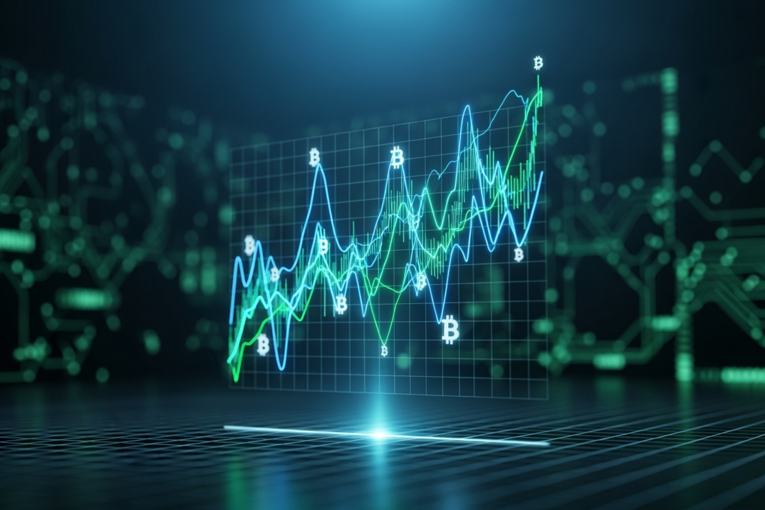 futuristic graph showing potential Bitcoin price trajectories - fintechzoom.com bitcoin price