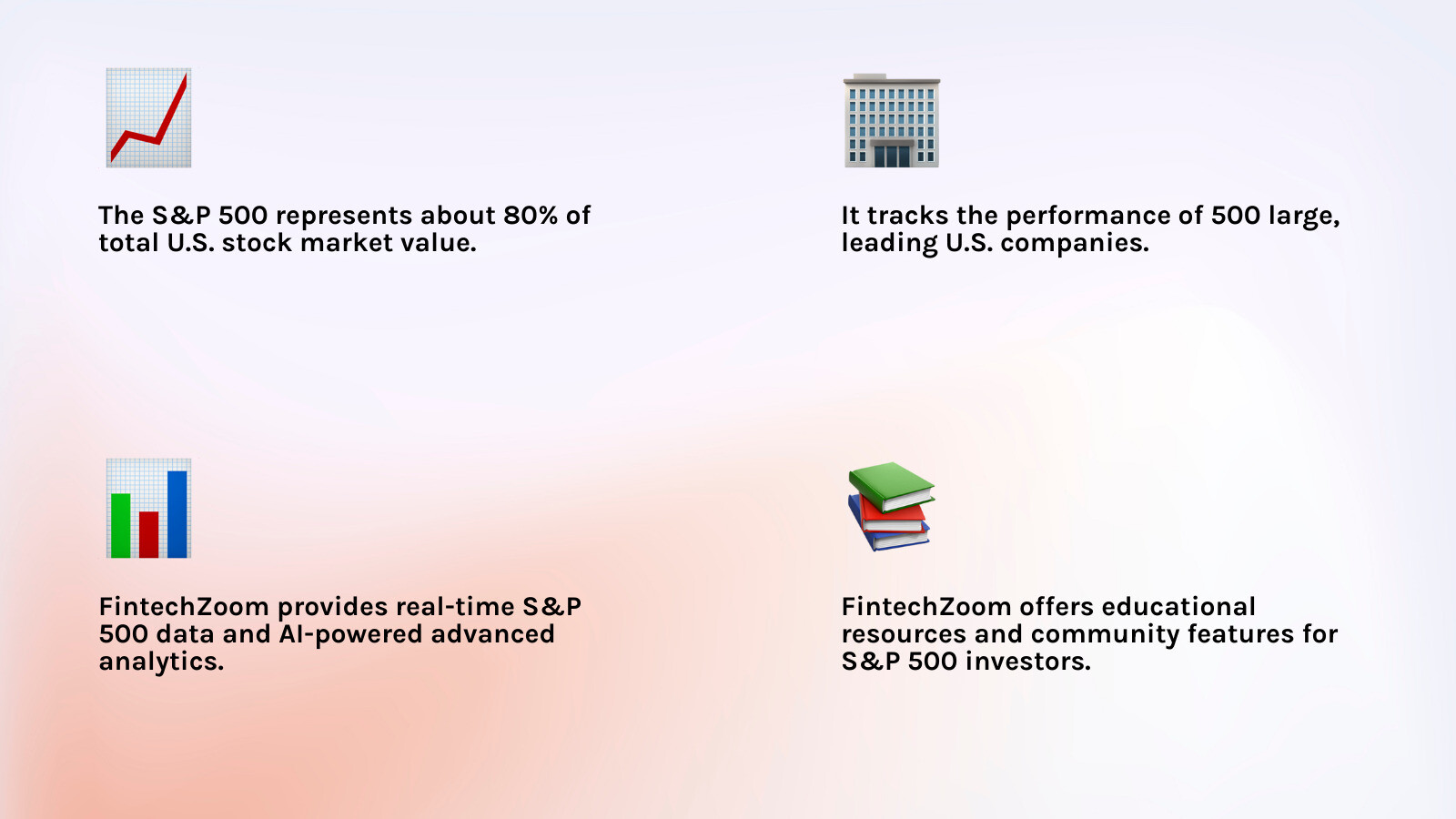 Detailed infographic showing S&P 500 sector composition with Technology comprising approximately 28%, Healthcare 13%, Financials 11%, Consumer Discretionary 10%, Communication Services 9%, and other sectors making up the remaining portions, along with visual representation of how FintechZoom analyzes each sector - fintechzoom.com sp500 infographic 4_facts_emoji_light-gradient