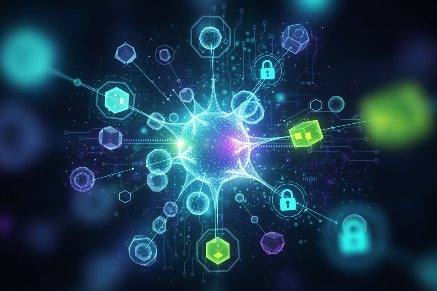 Abstract graphic representing AI, machine learning, and data security - fintechzoom.com sp500