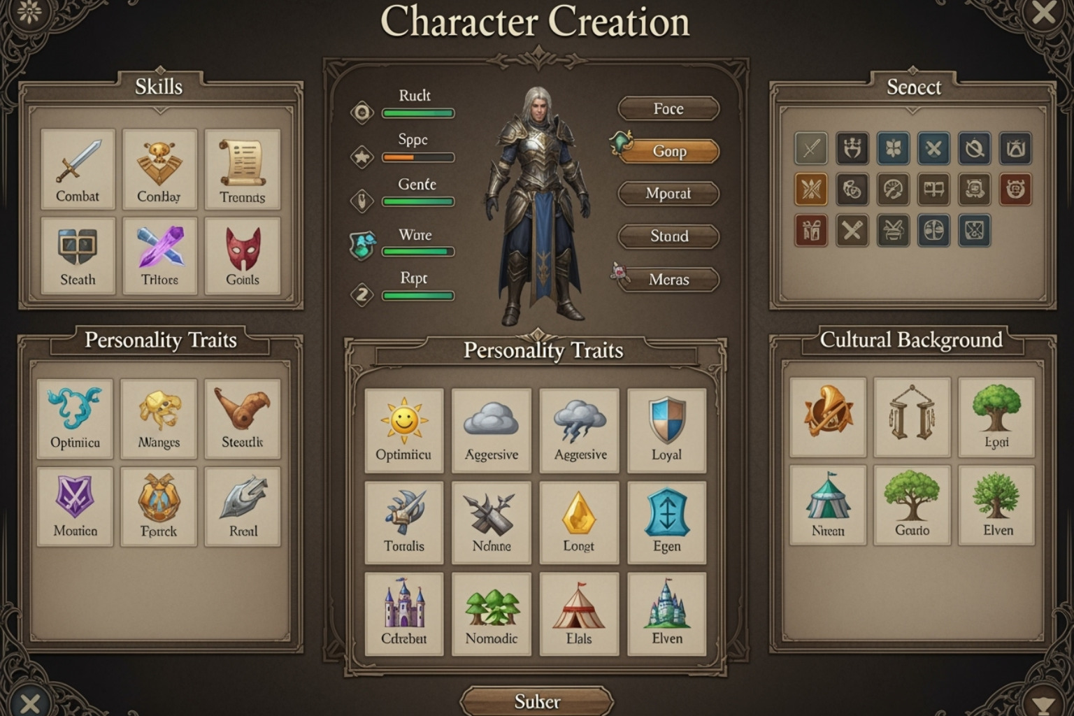 character creation form with various traits and attributes selected - ck2generatorcom