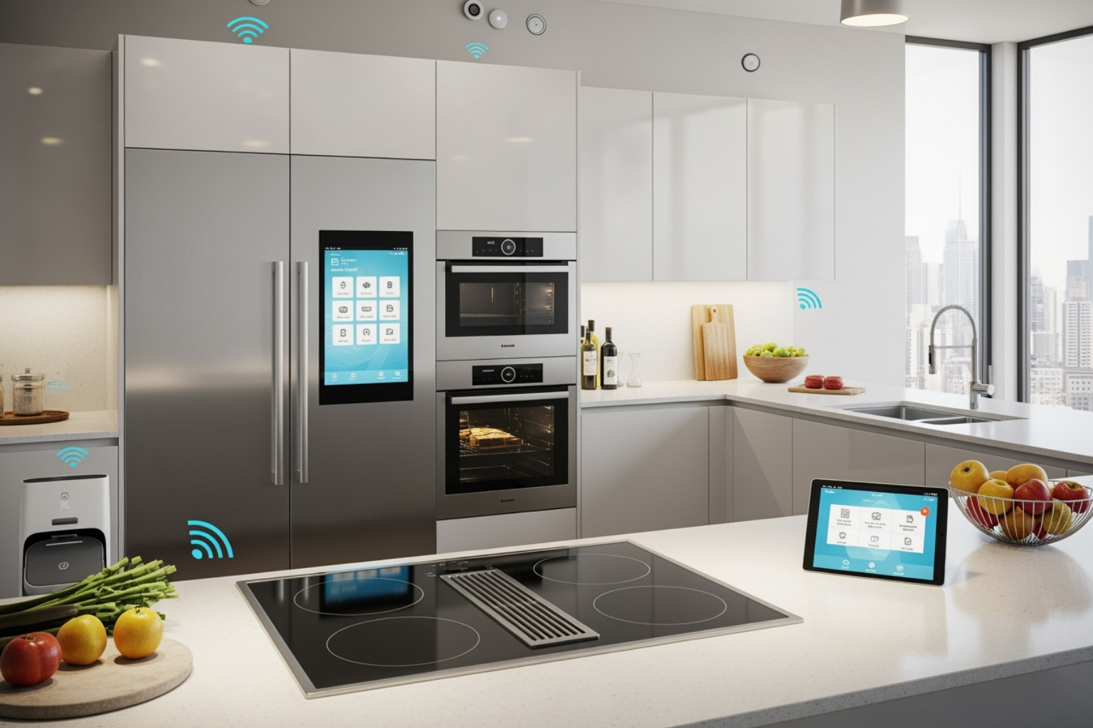 a smart kitchen with IoT devices and a tablet interface - tech trends pboxcomputers