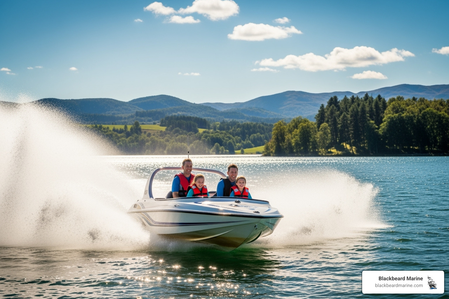A family laughing and getting splashed on a jet boat tour - Jet boats Branson MO