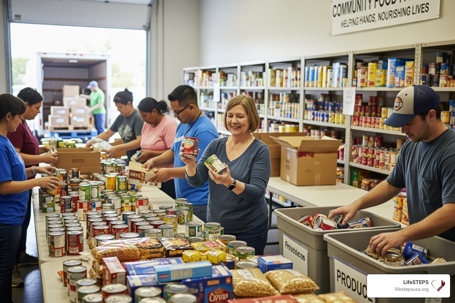 volunteers working at a local food pantry - food assistance programs california